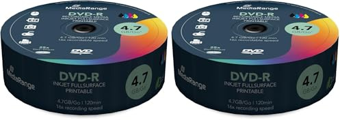 MediaRange DVD-R 4.7GB|120min 16-fache Schreibgeschwindigkeit, vollflächig bedruckbar (Tintenstrahldrucker), 50er Pack, MR407
