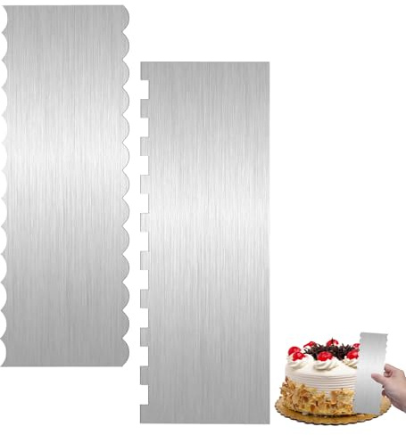 2 PCS Cake Scraper Smoother, 8.7 Inch Cake Smoother Tool with Double-Sided Patterned Edge, Stainless Steel Cakes Tools for Decorating