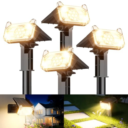 TuyLuxe 4 Pack Solar Spot Lights Outdoor Garden, 68 LED Solar Lights Outdoor Garden with 2 Modes, 1200mAh Battery Solar Powered Stake Light IP65 Waterproof Auto ON/Off Uplighters for Driveway Pathway