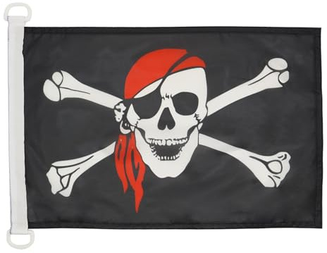 AZ FLAG Bootsflagge Pirat rotes Kopftuch 45x30 cm Kunststoffringe | Für außen und Boote Piraten Totenkopf Bootsflagge wetterfest mit doppelten Nähten und verstärkten Kanten Mesh-Polyester