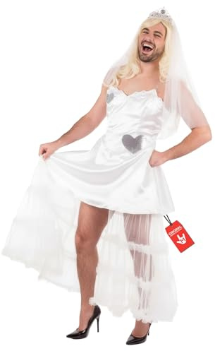 Fun Shack Junggesellenabschied Kostüm Herren, Halloween Kostüm Herren | Brautkleid mit Tüllrock, Weißes Braut-Design, Zum Überziehen, Perfekt für Halloween, Ideal zum Verkleiden