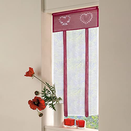 SIMPVALE 1 pièce Broderie Store Bateau de Serrage à Voilage Abat Jour Brise Rideaux Tulle Window Coque pour Chambre à Coucher, Bureau, Salle de Bain, Cuisine, Bordeaux, Largeur 45 cm x Hauteur 90 cm