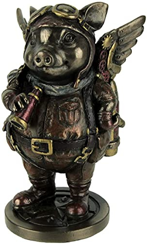 Veronese Design Steampunk Aviator Flying Pig Aeronaut Statue
