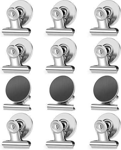 Grtard 12-pack magnetiska klämmor, starka kylskåpsmagnetklämmor med anti-repor klibbiga kuddar, klämmor magneter för kylskåp, whiteboardmagneter klämmor, klämmor med magneter för whiteboard, klassrum,