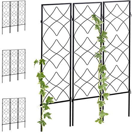 Treillis de Jardin, métal, Lot de 12, à Planter, Support pour Plantes grimpantes, 122x31 cm, Jardin, Noir