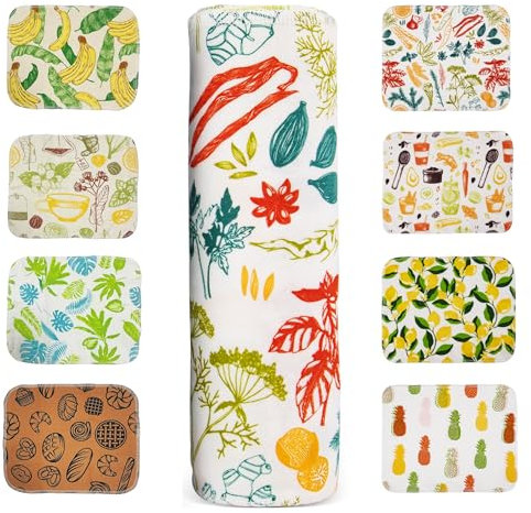 Gecocious Wiederverwendbare Papiertücher aus Baumwolle, 12 Stück, mit Überraschungsdrucken, saugfähig, für die Küche, Papierhandtuch, Alternative, papierlose Servietten, waschbar, 25,4 x 30,5 cm