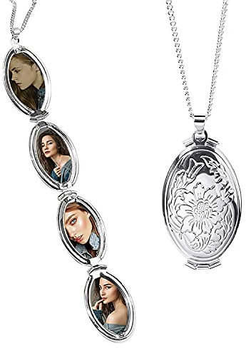 TOFBS Bilder Medaillon zum öffnen mit Kette Rund Blume Damen Herren Halskette Messing Amulett Anhänger mit foto Schmuck (Silber*4 foto)