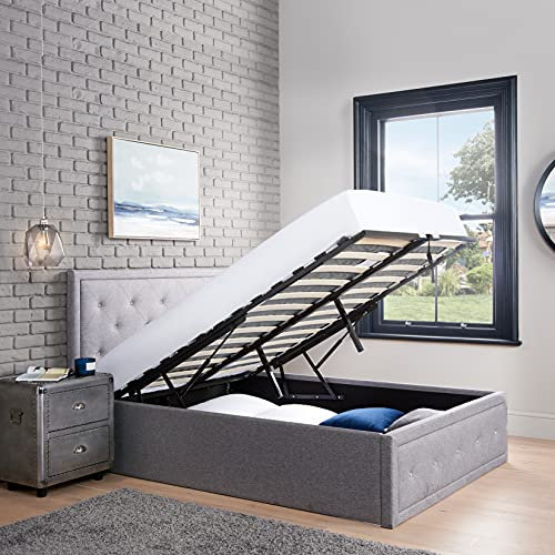 Home Treats Crystal Ottoman Storage Bed Grey | Double 4ft6 Gas Lift Up Bed Frame | Under Bed Storage Upholstered Diamante Jewels (Double)...