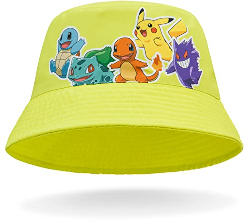Pokemon Baseball Cap Snapback Cap Kinder Jungen Bucket Hat Kinder Mützen Fischerhut Jungen Mädchen Fischermütze Anglerhut Sonnenhut Kinder Pikachu Offizielles Merchandise (Gelb)