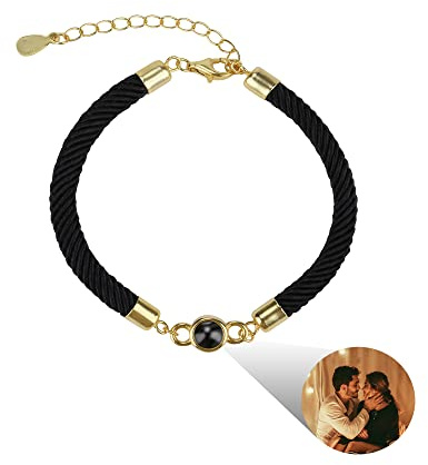 Zopmopae Personalisiertes Fotoprojektions-Armband für Männer Frauen Personalisiertes Kreis-Foto-Armband Ich liebe dich Armband 100 Sprachen Paar-Armband für Sie Ihn