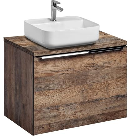 Lomadox Badezimmermöbel Waschtisch-Unterschrank Set 60cm, Vintage Oak Eiche, 40cm Keramik-Waschbecken, 2 Softclose-Schubkästen, B/H/T 60,4/62,5/46 cm