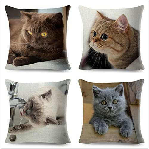 Tinnoon Kissenbezug 75x75cm 4er SetBoho Wohnzimmer Outdoor Deko, Schlafzimmer Zimmer Dekor Kissenhülle Kissenbezüge mit Verstecktem Reißverschluss, Couchkissen, Sofakissen Weinachten Süße Katze