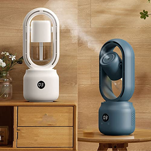 Ventilador sin aspas oscilante silencioso 3 en 1, ventilador de torre con tanque de agua, ventilador de mesa silencioso personal con luz nocturna pequeña, con pilas de 4000 mAh, regalos de verano ( Co