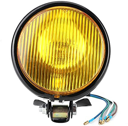 Leapiture Faro Per Moto Vintage, Faro Stile Retrò Faro Per Moto Nostalgico Per Moto Universale Accessorio Per Modifica Moto(Vetro giallo guscio nero)