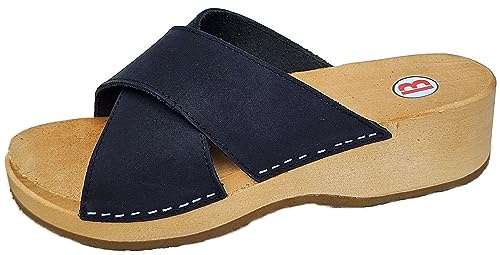 Generisch Holz Clogs - Pantolette Gr.35, 36, 37, 38, 39, 40, 41 Schwarz, Echt Leder - Nubuk (Numeric_35)