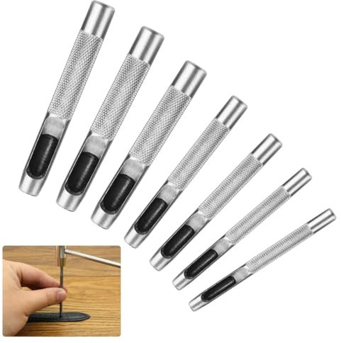 7 Pièces Emporte Piece Cuir, 5mm à 11mm Poinçon Creux en Cuir, Poinçon Creux en Acier Rond, Emporte Pièce à Frapper, pour Bande de Montre, Toile, Oeillet, Percer des Matériaux Souples