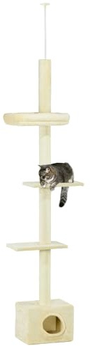 PawHut Árbol para Gatos Ajustable 230-260 cm 4 Niveles con Condo Beige | Torre de juego para gatos, Rascador, Peluche