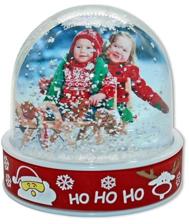 Globo de Nieve, Marco de Fotos con Purpurina para 2 Fotos de 62 x 70 mm, diseño de Ho, Ideal para Rellenar Calcetines, Regalos Personalizados o Decoraciones de Manualidades (Multicolor)