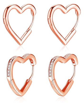 Loutade 925 Sterling Silber Creolen Set - 2 Paare Herz Ohrringe für Damen, Frauen, Mädchen - Klassische Liebe, Klein, Knorpel, Schlafen, Herzförmig