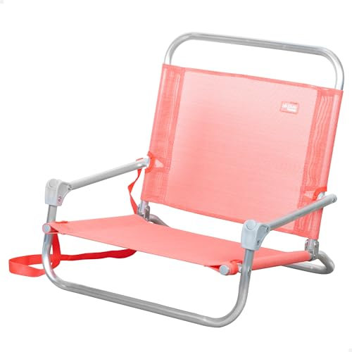 AKTIVE Silla Plegable Playa, Acampada, 46x44x49 cm, Coral, Asiento bajo, Sin Tubo Delantero, Soporta 110 kg, Asa Hombro de Transporte, Estructura Aluminio, Sillas Camping Plegables Ligeras (62676)