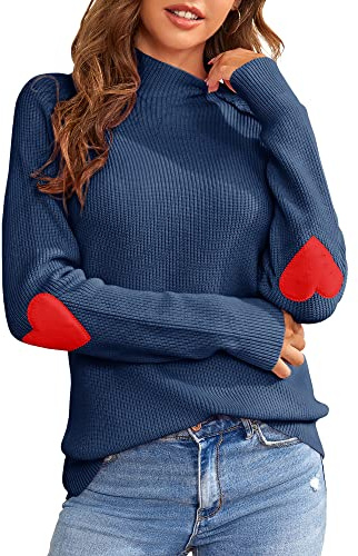 Saodimallsu Maglione da donna a forma di cuore, casual, a collo alto, per autunno e inverno, a maglia grossa