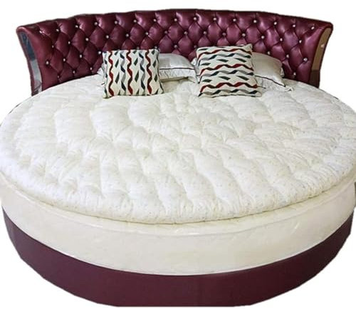 Runde Matratzenauflage -100% Baumwolle, Flauschige Daunenmatratze, Dickes gestepptes Komfort-Matratzenkissen, weicher gesunder Matratzenschoner/Bodenmatte,White-Diameter:180cm(71inch)