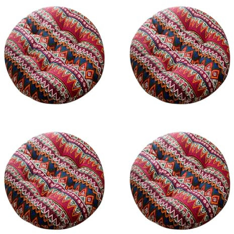 4 Pc Runden Stuhlkissen 40x40 cm Perlbaumwolle Farbe Muster Sitzauflage, Outdoor Weiches Stuhlauflage Sitzkissen, Outdoor Gartenstuhlkissen, Garten Sitzpolster Set für Rattanstühle, Rot