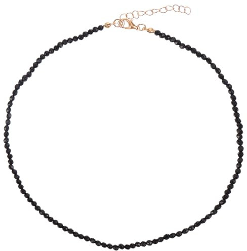 Telooco Schwarz Perlenkette Damen Choker Halskette 3mm Perlenhalsband Damen Boho Kristall Halskette Trachtenkette Perlen Choker für Cosplay Teeparty Geburtstagsfeier Partygeschenk