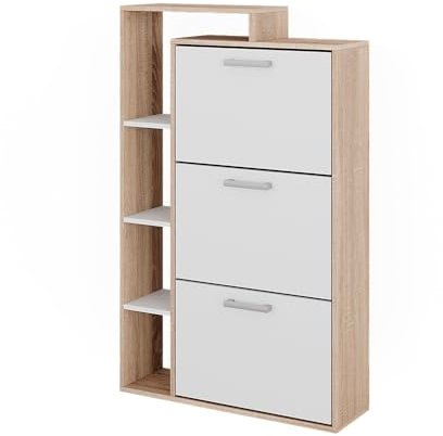 Vicco Schuhkipper Orlando, Schuhregal, Weiß/Sonoma, 80 x 128.3 cm mit 3 Fächern