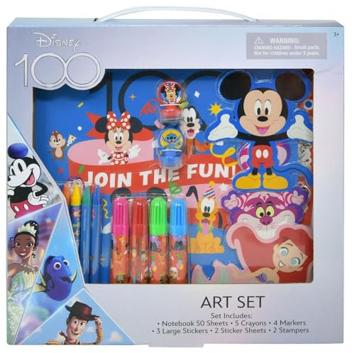 Disney 100 Kunst-Set – 50-teiliges Kinder-Kunst-Set mit Markern und Aufklebern