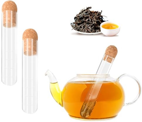 Infusor de Té de Vidrio Reutilizable 2 Piezas, Infusor de Té Tubo, Colador de Té Cristal Clear con Corcho para Teteras y Té Suelto Tubo Infusionador Microperforado para una Experiencia de Té