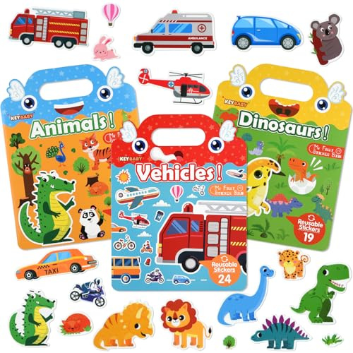 ASTARON 3-pack återanvändbara tjocka 3D-klistermärken, bok för barn, 3–6 år, gelé-klistermärke, spel, pedagogisk sensorisk inlärningsleksak, reseleksaker, aktivitetsbok