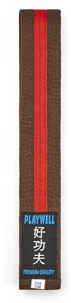 Playwell Martial Arts Baumwollgürtel mit verschiedenen farbigen Streifen – (Karate, Judo Taekwondo), Brauner Gürtel mit roten Streifen, 250cm