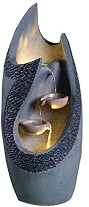 Fontana da esterno, cascata moderna in cemento composto per decorazioni per fontane da giardino con giochi d'acqua a luce LED per patio da giardino, veranda, cortile, decorazioni artistiche per la cas
