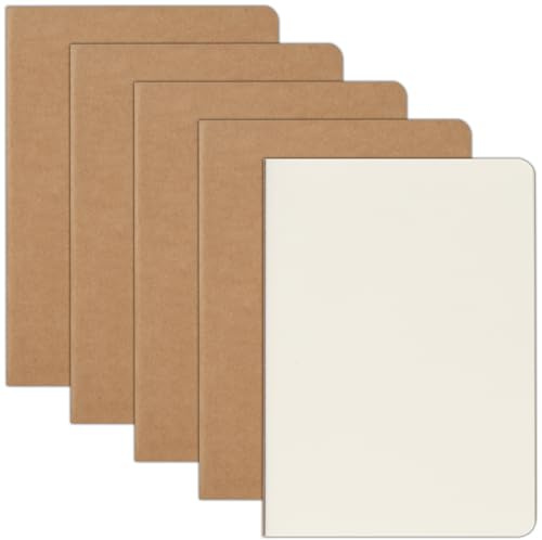 ZCZN A5 Plain Paper Notebooks - 5 Pack, 60 Pages Each, Kraft Cover Blank Notebook, Ideal for Writing, Drawing, and Sketching