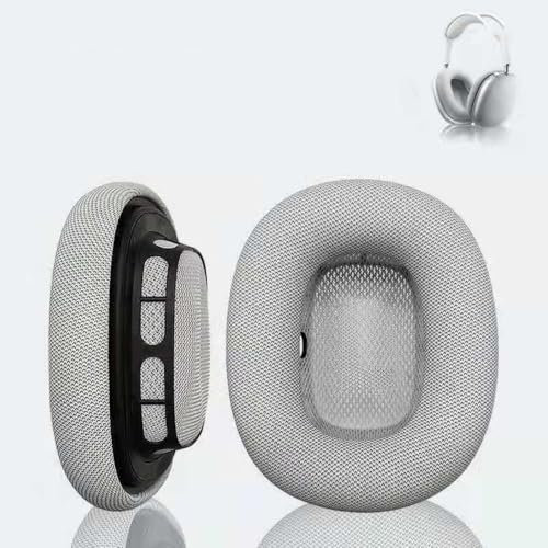 Almohadillas de Repuesto de Tela de Malla compatibles con Apple AirPods MAX, Orejeras de Piel con proteínas más Suaves, Aislamiento de Ruido, Almohadillas de Espuma viscoelástica (Plateado)