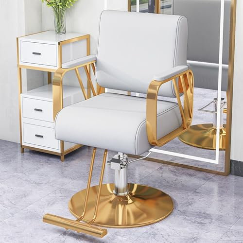 TFDRSEXVD Friseurstuhl, Friseurstuhl, Heben und Drehen, Friseursalon, Friseursalon Spezialstuhl zum Haareschneiden,Weiß,Gold Plate