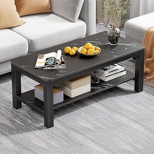 Moderner quadratischer Couchtisch mit Stauraum, doppellagiges Design für zusätzlichen Platz, stabile Tragkraft, vielseitig einsetzbar, erhältlich in Weiß oder Schwarz, 120 x 60 x 45 cm (schwarz)