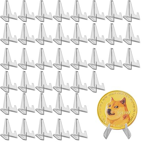 LANAFAY 40Pcs Card Display Stand, Clear Trading Card Display Frame, Acrylic Coin Display Easel, Mini Clear Display Stands, Mini Card Holder for Cards Coins Medals Handicrafts Collectibles Display