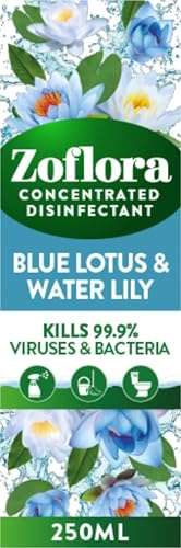 Zoflora Blue Lotus All Purpose Concentrated Disinfectant Liquid, Antibacterial and Multi-Surface, Pet Safe Disinfectant, Kills 99.9 Percent Of Bacteria and Viruses, 1 X 250 ml