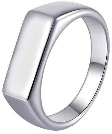 Udolfly Mens Signet Rings Square Pinky Ring for Men Women Stainless Steel Plain Ring, Gift for Dad Friends 7mm Silver Size 9