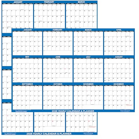 32 x 48 SwiftGlimpse 2026 Wall Calendar Erasable Large XL Wet & Dry Erase Laminated 12 Month Annual Yearly Wall Planner, Reversible, Navy