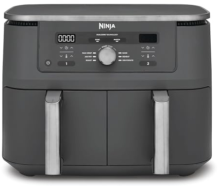 Ninja MAX Dual Zone Digital Air Fryer, 2 Drawers, 9.5L, 6-in-1, DZ400UK | Uses No Oil, Air Fry, Max Crisp, Roast, Bake, Reheat, Dehydrate, Non-Stick, Dishwasher Safe Baskets, Gun Metal Grey