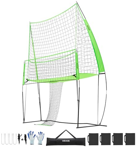 VEVOR Rete per Allenamento Pallavolo, Regolabile in Altezza con Ritorno Palla, Stazione di Rete Portatile, Facile da Installare per Cortile, Servizio Schiacciante per Migliorare Precisione