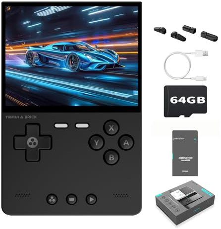 Trimui Brick Retro Handheld Portable Retro Gaming WiFi Multiplayer 159g Lightweight Retro Emulator with RGB Lighting USB-C Fast Charging 3.2 Square IPS Screen 3000mAh 64G TF Card Linux Black