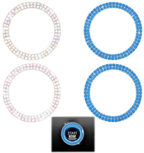 4 Stück Auto Motor Start Stop Button Ring, Dekoring, Auto Innenraum Zubehör mit Kristall-Strass, Glitzer Autodeko Universal für Startknopf, Selbstklebend, Zinklegierung, stilvolles Autozubehör