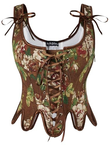 SCARLET DARKNESS Corsé Renacentista para Mujer Corsé de Cuello Cuadrado Top con Cordones Floral Cosplay Pirata Bustier, 44