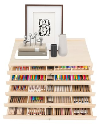 CHFUNE 2 er Aufbewahrungsbox mit 4 Schubladen, tragbarer Buchenholz-Organizer mit herausnehmbaren Trennwänden für Pinsel, Pastellkreide, Marker und andere Kunstwerkzeuge, Natur