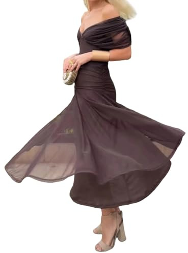 Minetom Robe de Soirée Femme Elegante Col V Manche Courte | Robes de Cocktail, Longue, Cérémonie, Mariage, Soirée