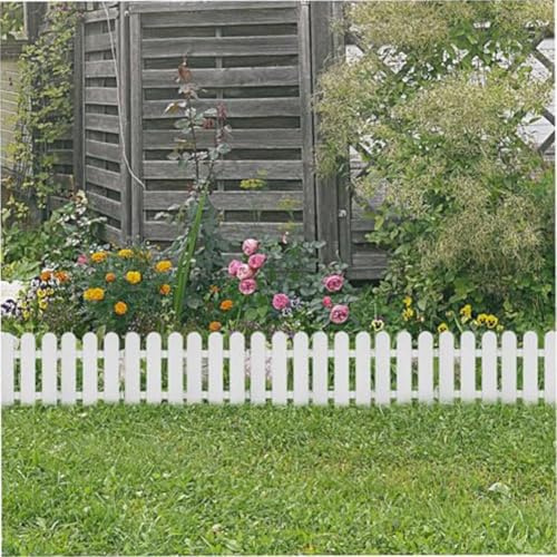 Borde de plástico para valla de jardín para parterres, césped y caminos de paisaje, 19 x 20 cm, juego de paneles blancos (10 piezas), resistente a la intemperie, para fácil instalación (A)